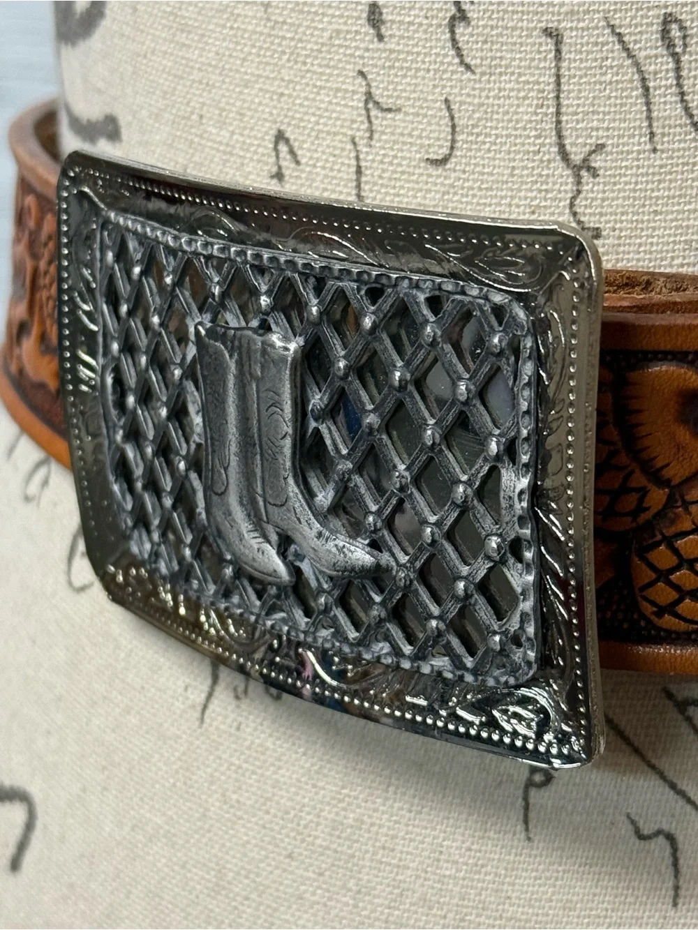Sand & Sage Vintage Brown Leather Western Belt with Silver Cowboy Boot Buckle